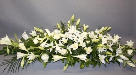 All white lily and rose open spray